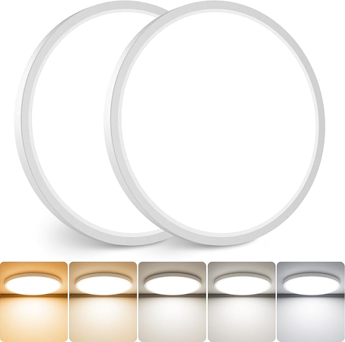 slochi 2Pack LED Flush Mount Ceiling Light Fixture, 12 Inch 24W, 3200LM, Super Slim 0.7 Inch, 3000K-6500K Adjustable Low Profile LED Ceiling Lights for Bedroom, Kitchen, Hallway(White)