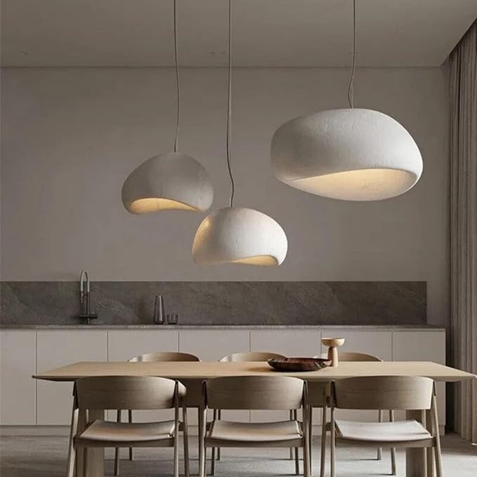 JAYMP 70cm Wabi Sabi Pendant Light for Living Room Hallway Restaurant Modern Hanging Lamp E26 Base Japanese Style Bird Nest Shape Lighting Fixture, 1 Pack (Matte White,B Shape, 70cm/27.6in)