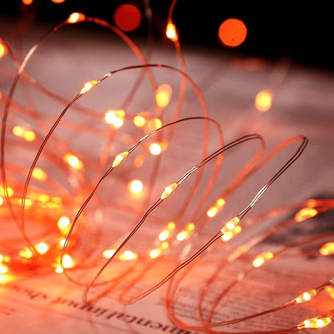 QITONG 4 Pack Orange Solar Christmas Lights, Each 33ft 100 LED Thanksgiving Fairy Lights Outdoor Waterproof, 8 Modes Copper Wire Mini String Lights