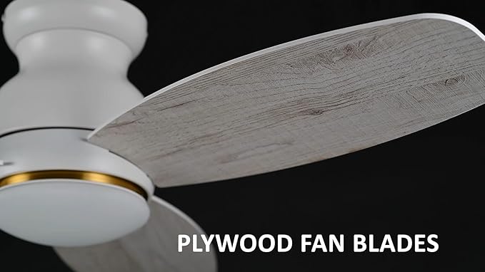 Carro 48" White Ceiling Fan with Light Flush Mount, DC 10 Speeds Silent Ceiling Fan with Remote, 3 Dual Finish Blades, 2 Light Colors Dimmable, for Living Room, Bedroom