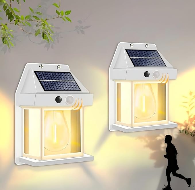 2-Pack 8.2" H Outdoor Solar Powered Wall Sconce Lights Dawn to Dusk Motion Sensor 3 Lighting Modes for Porch Garage House Patio Shed Barn Door Yard Outside Decorative Waterproof -White.