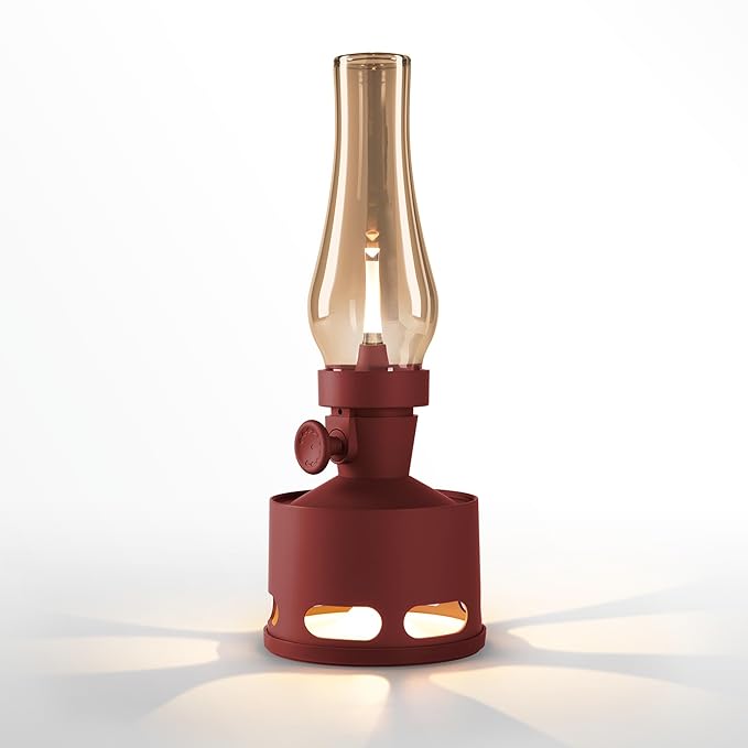 Tubicen Cordless Rechargeable Table Lamp, Vintage Battery Operated Oil Lamp Lantern, Smart Blow/Tilt Off, 10-Level Rotary Touch Dimmable Flameless Kerosene Desk Night Light for Home Bedroom Decor