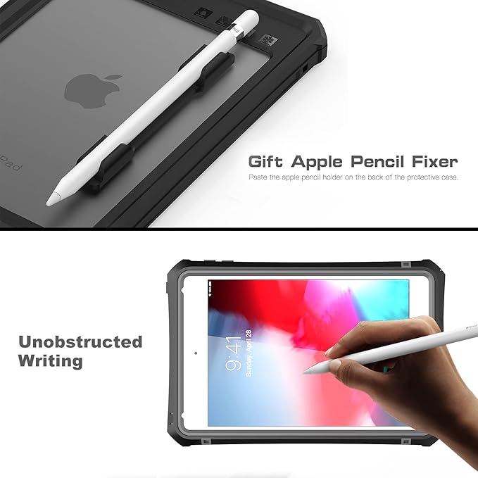 ShellBox Case for iPad mini 5/4 7.9 Inches,Full-Body Protective Bumper Case,with Pencil Holder,Rugged Folding Kickstand,Lanyard,IP68 Waterproof Dustproof Heavy Duty Shockproof Case for iPad (Black)