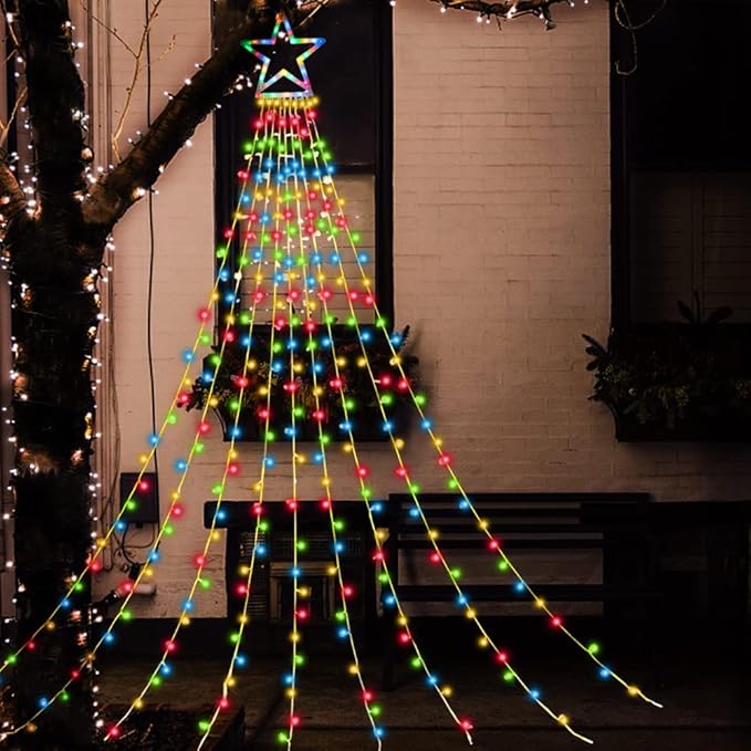ZTX Christmas Outdoor Tree Light,Christmas Decorations Lights with 8 Lighting Modes,Waterfall Christmas Tree Lighting for Xmas,Halloween,Wedding,Party,New Year Gifts(Multicolor)