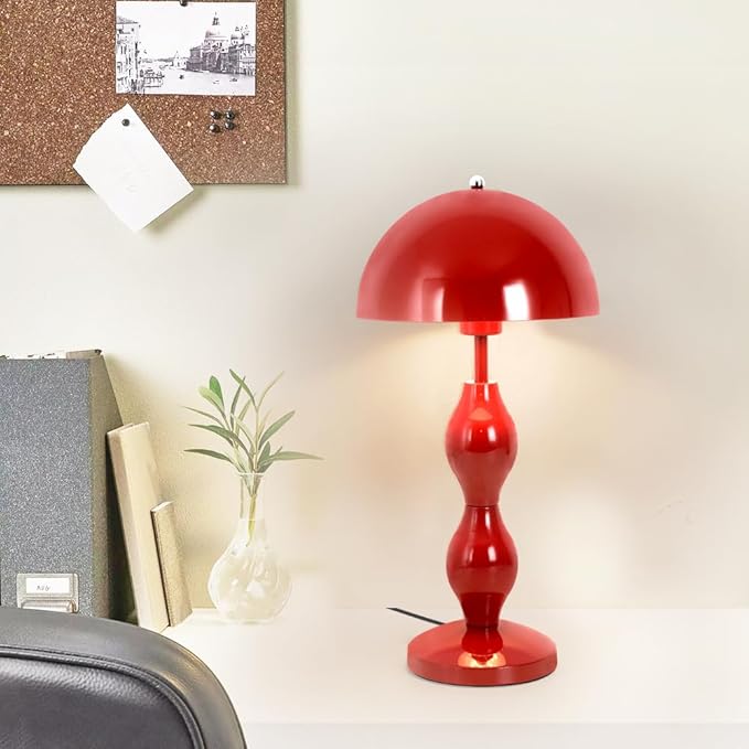 Mushroom Table Lamp,Unique Flowerpot Lamps for Bedroom,Red Cute LED Desk Lamp,Mid Century Modern Lamp for Nightstand,Retro Mushroom Table Lamps for Living Room Decor,Reading Room,Dorm,Study