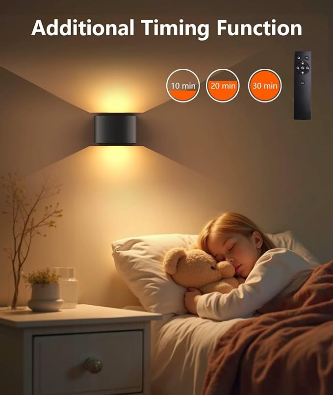Motion Sensor Rechargeable Wall Lights Wireless Wall Sconces with Remote Control Dimmable Up and Down Wall Lamp Battery Powered Led Wall Mounted Light for Living Room Bedrooms 2 Pack