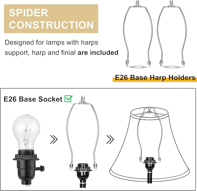 Bell Lamp Shades Set of 2, Cream Fabric Lampshades Medium Shade Replacement, 6"Top x 13"Bottom x 10"High, Natural Linen Hand Crafted(Spider Fitter), Harp Holders Included, Easy Assembly Required