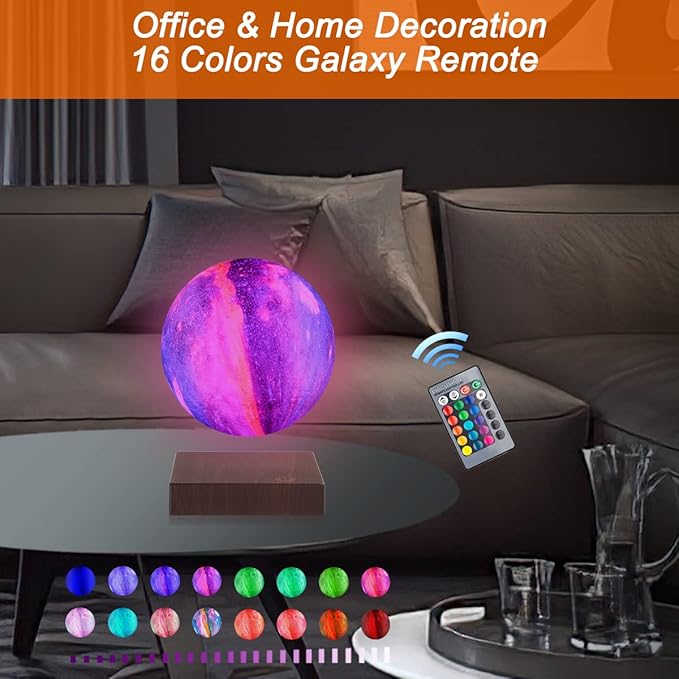 UVEHAS Levitating Galaxy Moon Lamp - 16 Colors Magnetic Levitation Floating 3D Moon Light, with Remote Control Spinning in Air LED Galaxy Night Lights for Office Home Decoration Christmas Gift
