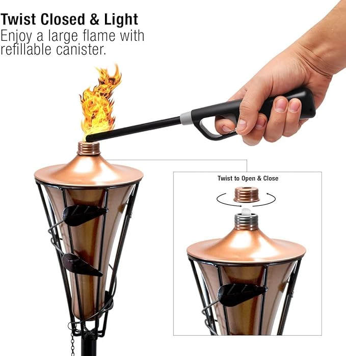 Matney Outdoor Metal Patio Torches – Use for Deck, Patio, Back Yard, Out Door Parties, Wedding – Includes Fiberglass Wick and Snuffer Cap (4 Pack)