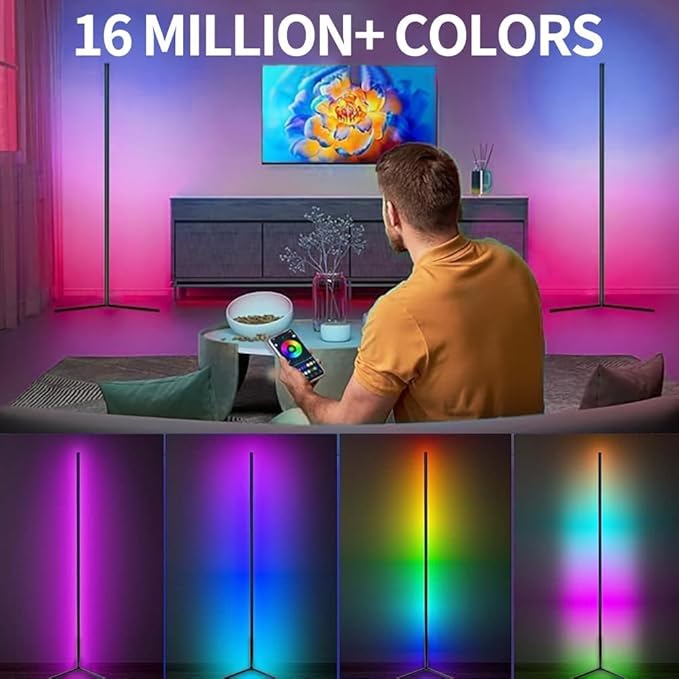 RGBIC Floor Lamp, LED Corner Lamp Works Smart APP, Smart Modern Floor Lamp with Music Sync and 16 Million DIY Colors, Color Changing Standing LED Lamp for Bedroom Living Room