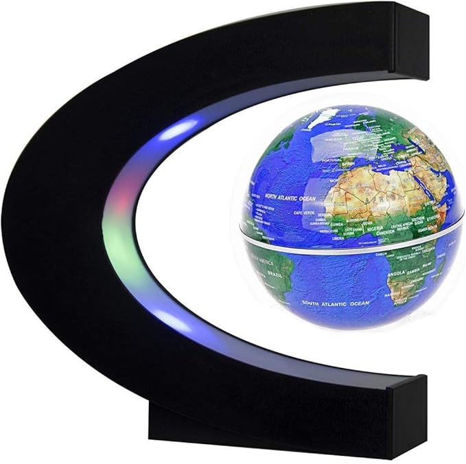 Floating Globe with LED Lights C Shape Magnetic Levitation Floating Globe World Map for Desk Decoration (Blue)