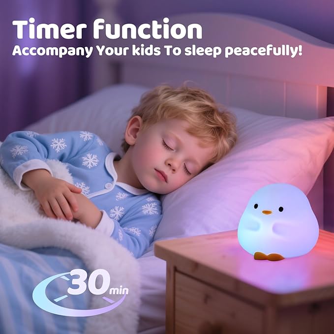 Duck Night Light, Color Changing Mode & 50-Hour Battery, Squishy Silicone Lamp for Kids Room, USB Rechargeable with Timer, Easter Gifts