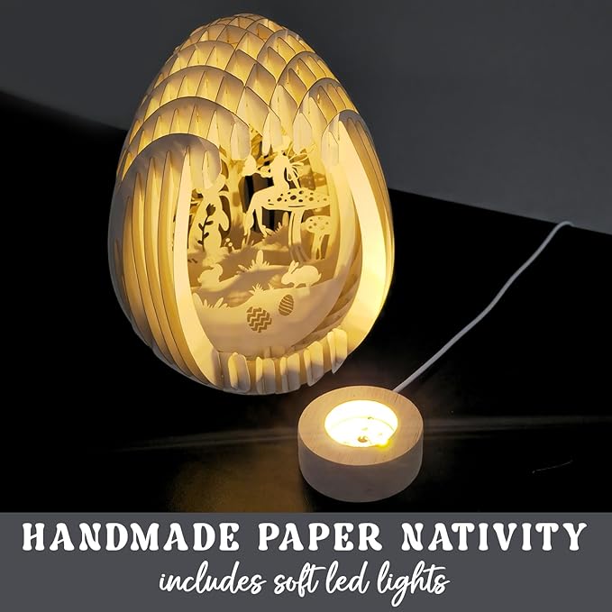 Light Up Easter Egg Bunny With USB Charging for Table Decoration - Paper Cut Easter Egg Decorations Centerpieces For Tables, Mantel, Fireplace - Religious Christian Rabbit Decor For The Home