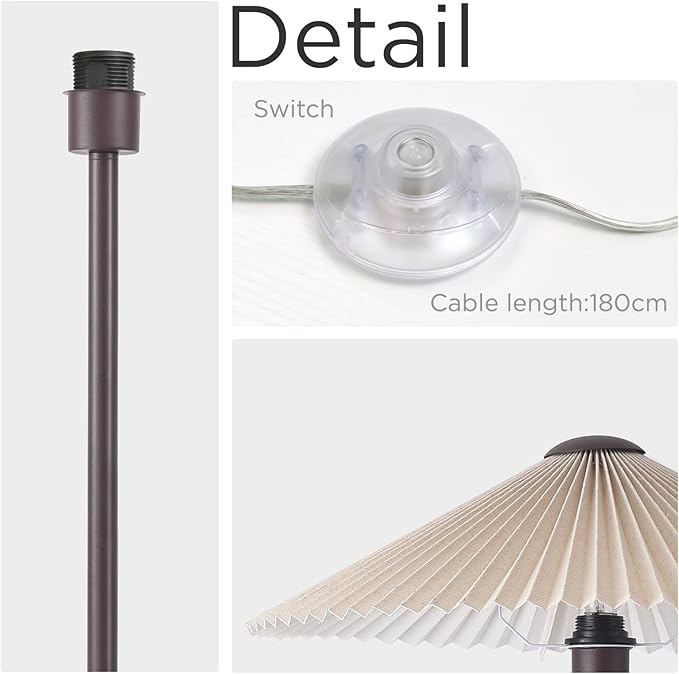 KUNJOULAM Pleated Floor Lamp, Pole Floor Lamps, Simple Design Tall Lamp with Fabric Lampshade, Standing Lamp for Living Room, Bedroom, Office, Home (Brown)