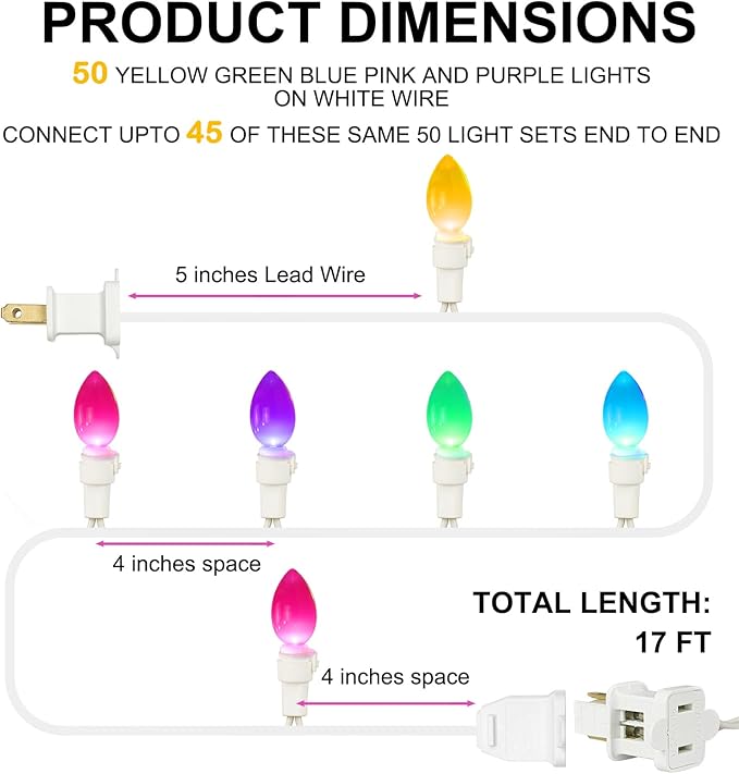 BOHON Easter Decorations, Easter Lights String Plug in, 50 LED 17FT Multi Color Christmas Lights, White Wire Fairy Lights for The Home Outdoor Bedroom Patio Wreath Window Tree Garland Decor