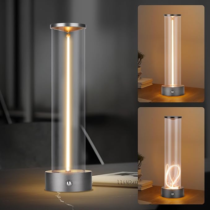 Mini Minimalist Tabe Lamp with Breathing Effect, Cordless LED Desk Lamp Rechargeable Modern Night Lights Portable Lamp for Gaming, Home Office, Bedroom, Living Room, Kitchen, Bar, Restaurant (grey)