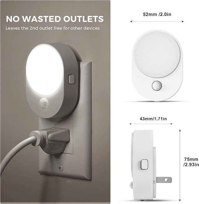 L LOHAS LED Motion Sensor Night Light,[2-PACK] Night Lights Plug into Wall,2 IN 1 Built-in Motion Sensor and Dusk to Dawn Sensor,5000K Daylight White,Nightlight for Bathroom Hallway