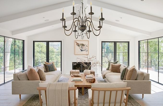 Farmhouse Crystal Chandelier,32 Inch Modern Flower Branch Oil-Rubbed Bronze Rustic Vintage Hanging Pendant Ceiling Light Fixture for Living Room Dining Room Bedroom Foyer Entryway