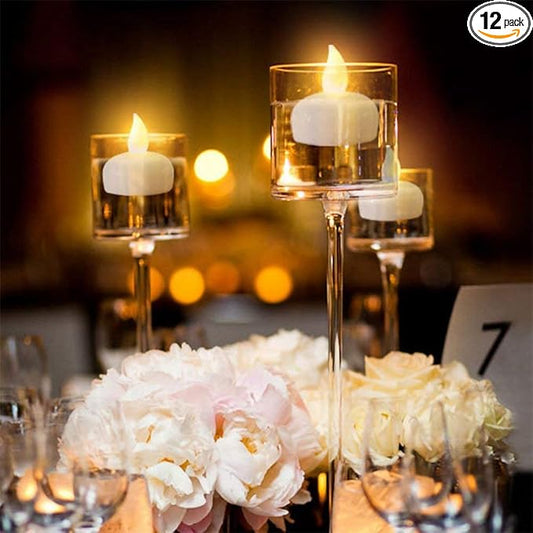 IMAGE Floating Candles, Flameless Floating LED Tea Lights 12 Pack Waterproof Tealight Candles for Wedding Party Spa Home Indoor Outdoor Decor-Yellow