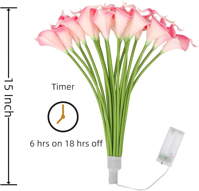 20pcs Lighted Artificial Calla Lily Bouquet Lamp Faux Floarl Night Light Real Touch Flower Night Lamp LED Calla Lily lighted Artificial Flower for Holiday Gifts Home Kitchen Decor(Pink, No Vase)