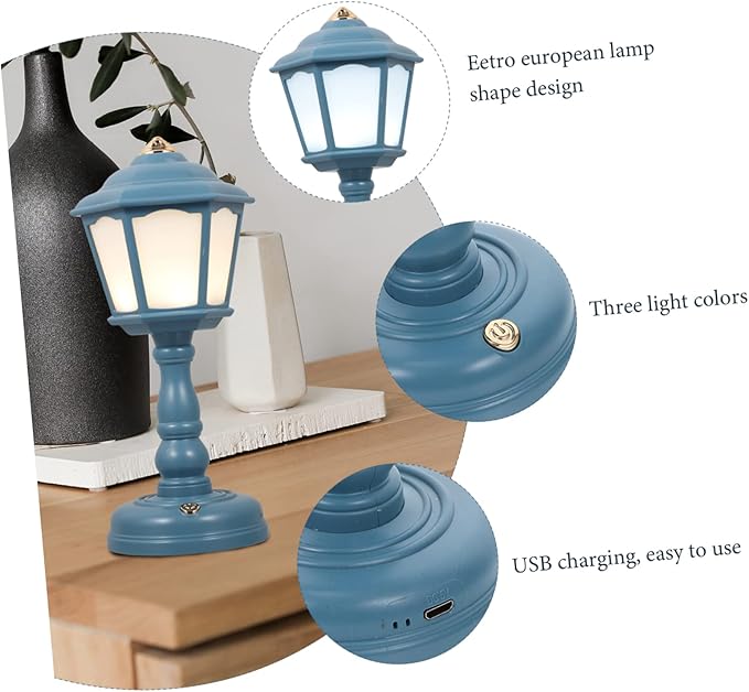 NUOBESTY USB Rechargeable Vintage Table Lamp Dimmable Mini Retro Lantern for Bedroom Creative Night Light Touch Control Anti-Slip Base Warm Light Home Decor
