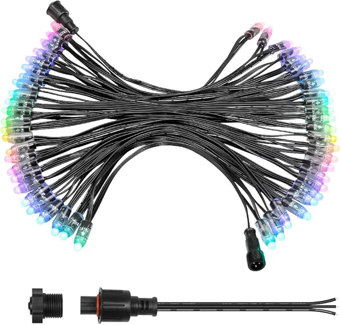 ALITOVE WS2811 24V LED Pixel Lights Xconnect 42.9ft Individually Addressable RGB IC Bullet Pixel String Lights 50pcs Waterproof IP68 for Billboard House Halloween Christmas Decor, 12inch Spacing