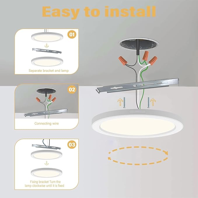 Flush Mount Ceiling Light Fixture - ETL Certified - 7 Inch Dimmable 3000K Warm White LED, 0.63'' Ultra Thin Round Design for Bedroom, Bathroom, Kitchen, Hallway, Basement, Closet (3-Pack)‌