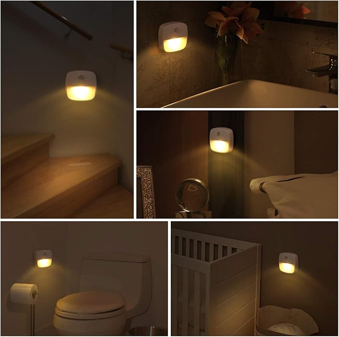 AMIR Motion Sensor Light Indoor, Upgraded Battery-Powered LED Night Light with PIR Technology for Bathroom, Kitchen, Stairs, Under Cabinet, Closet, Stick on Anywhere Hallway Lamp (Warm White, 6-Pack)