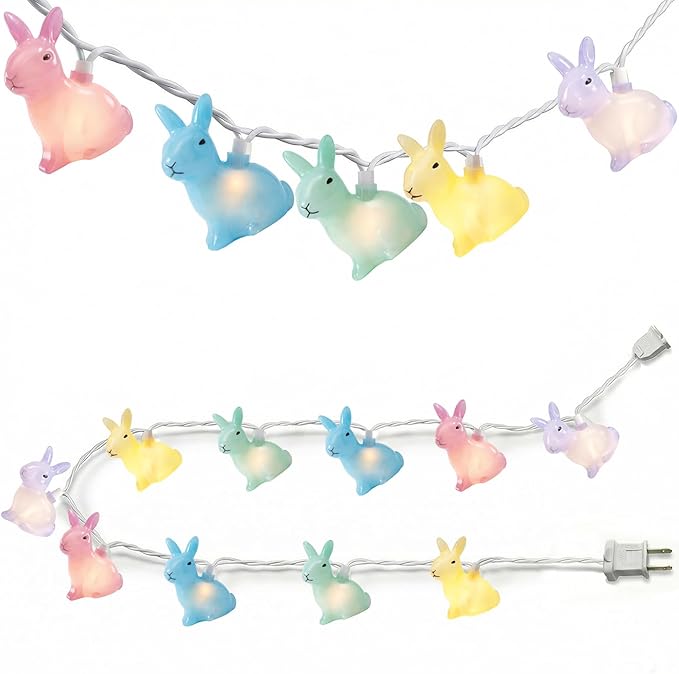 SUNSGNE Easter Cute Rabbit String Lights Bunny Fairy Lights, 8.5ft Easter Bunny Ornaments String Lights with 10 Multicolor Bunny Lights for Outdoor Indoor Room Bedroom Wall Home Decoration