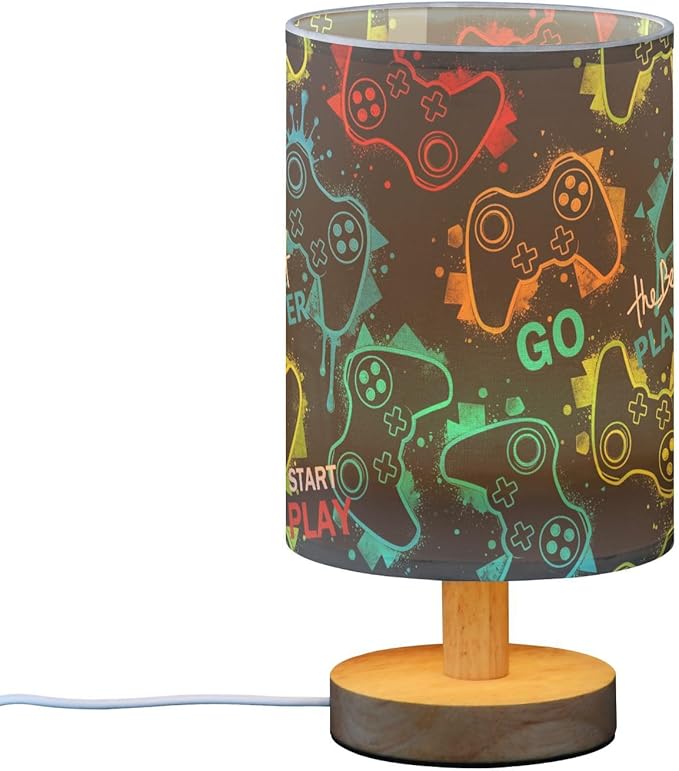 Bedside Table Lamp Video Game Nightstand Lamp with Wood Gaming Gamer Colorful Desk Lamps for Bedroom Living Room Nursery Office Home Decor