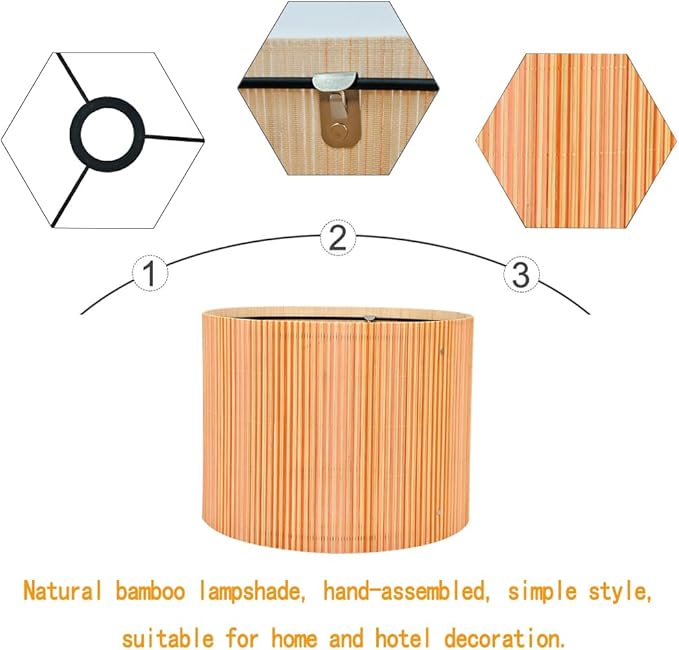 Bamboo Lamp Shade with Colorful Lines, Modern Bohemian Translucent Barrel Style, Decorative Art Shade for Table Floor Lamp, Easy Assembly, 11.8x9 Inch