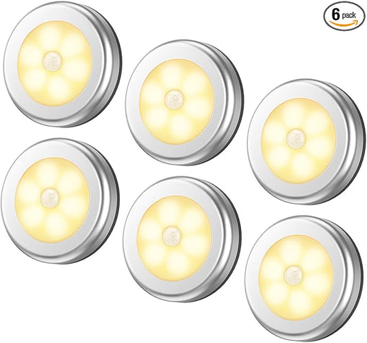 AMIR Upgraded 3.15” Motion Sensor Light, Cordless Battery-Powered LED Night Light, Stick on Closet Lights Stair Lights, Puck Lights for Hallway, Bathroom, Bedroom, Kitchen (Warm White - Pack of 6)