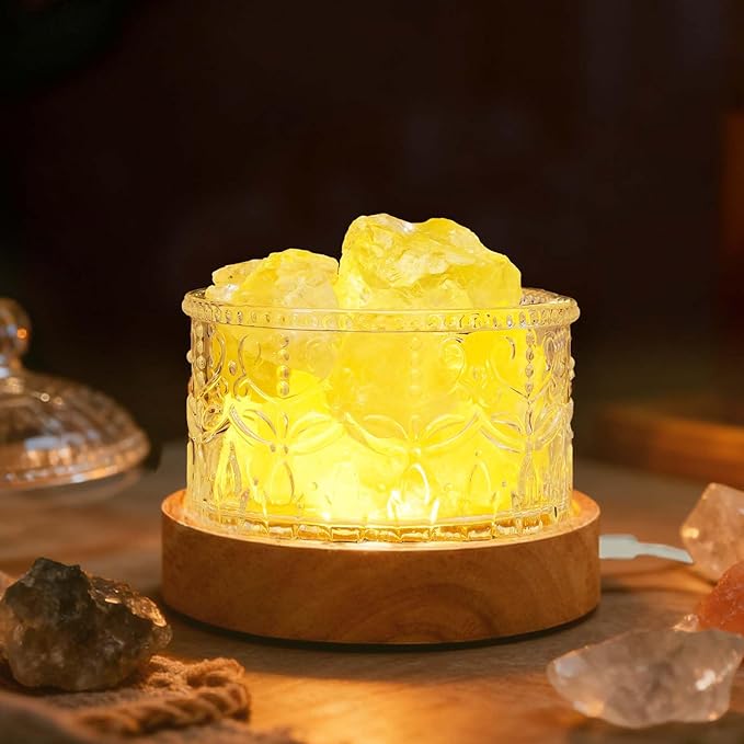 Runyangshi Crystal Lamp Night Light - Natural Citrine Crystal Stone, 3 Lighting Modes with 10 Brightness Levels, Kid & Pet Friendly Design, USB Powered, Ideal for Home and Decor & Gift