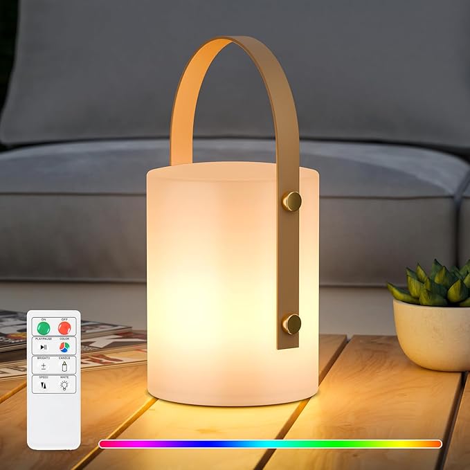uuffoo LED Lantern Cordless Table Lamp IP44 Shower Safe with Remote, 8-10H Battery Life RGB Warm White Dimmable for Indoor Outdoor Patio Camping Home (White B)