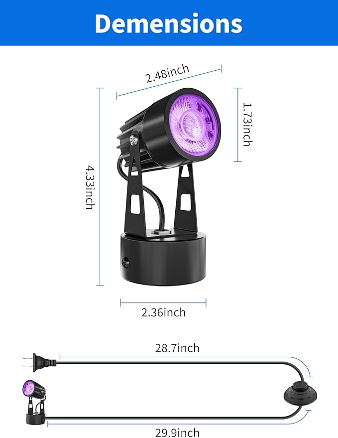 LED Spot Lights Indoor 3W RGB Accent Lighting Up Lights Indoor Spotlight Lamp for Plants 120V Uplighting Christmas Decor US 2-Plug 6 FT Cord with Floor Foot Switch (2 Pack with Base)