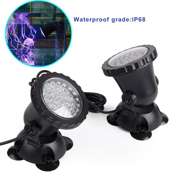 SHOYO Pond Lights Color Changing Spotlights, Underwater Fountain Lights IP68 Waterproof RGB Memory Dim Adjustable Submersible for Outdoor Waterfall Pond Fountain Pool, 2 in Set
