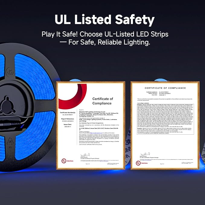 BTF-LIGHTING FCOB COB LED Strip Blue Color 5mm Width UL Listed Super Narrow Flexible Uniform Light DC24V 16.4FT CRI 90+ Dimmable LED Ribbon for Bedroom Home Indoor Decor(No Adapter or Controller)