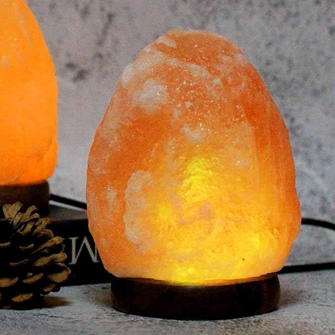 Himalayan Salt Lamp with USB Power, Natural Shape, Color-Changing LED and Warm White Light, Wooden Base Night Light (Pink, Natural, Change Color)