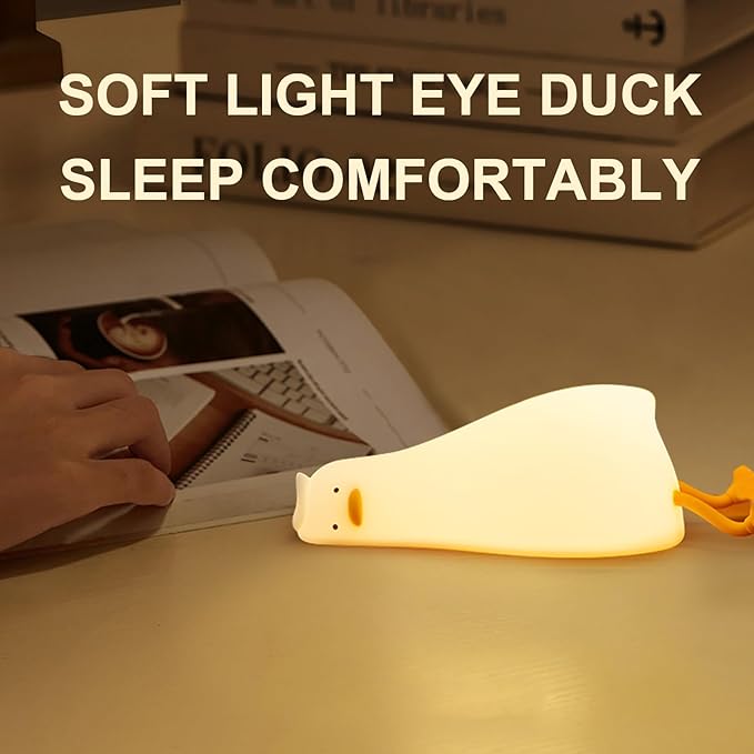 Lying Flat Duck Night Light, Cute LED Light Up Duck, Dimmable Breastfeeding Night Light, Rechargeable Bedside Touch Lamp, Silicone Nursery Nightlight, Squishy Existential Crisis Duck Lamp