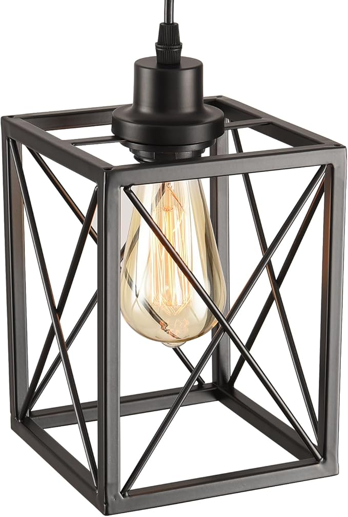 Farmhouse Pendant Light Fixture, Black Pendant Lights for Kitchen Island Industrial Lantern Pendant Light Fixtures with Light Shade, Adjustable Height Hanging Pendant Lighting