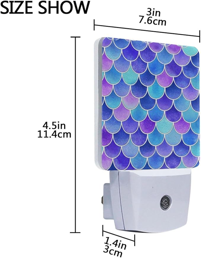 Vdsrup Mermaid Scales Night Light Set of 2 Rainbow Galaxy Plug-in LED Nightlights Auto Dusk-to-Dawn Sensor Lamp for Bedroom Bathroom Kitchen Hallway Stairs