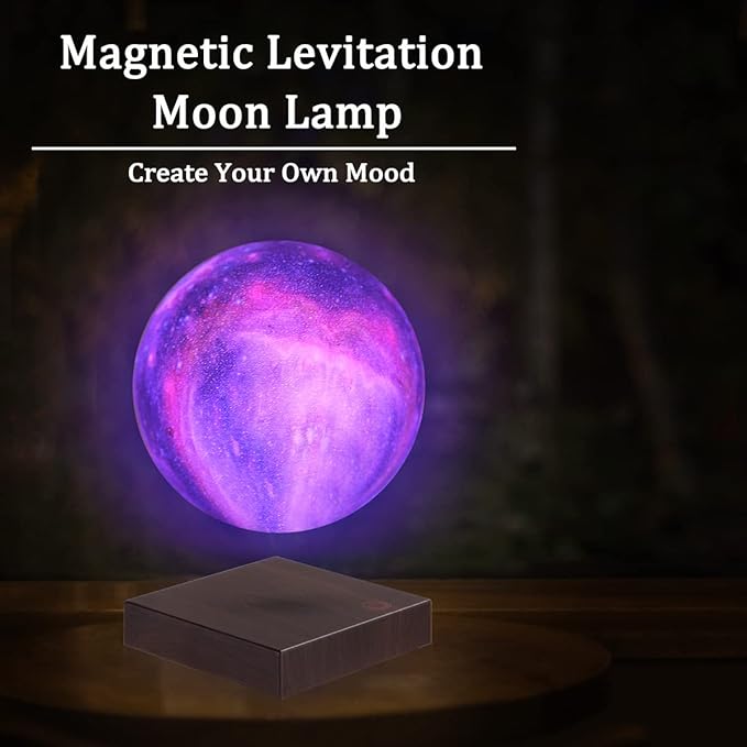 Floating Moon Lamp, Magnetic Levitating Galaxy Moon Lamps with 7 Colors LED Lighting, Spinning 3D Printing Moon Night Lights Unique Gifts for Christmas, Room Office Decor