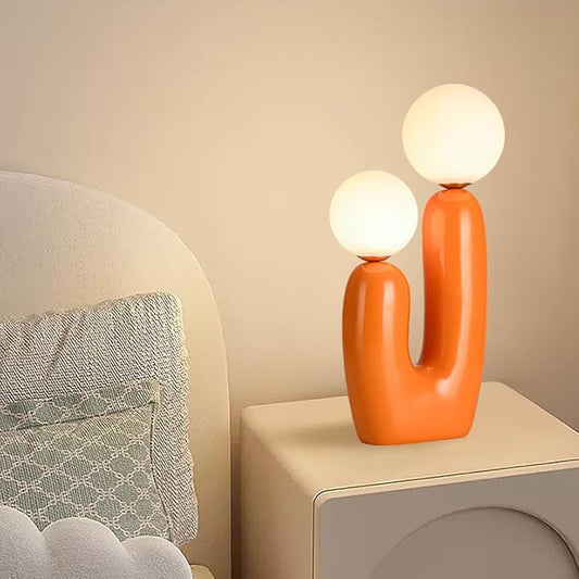 Modern Orange Cactus Shape 2 Lights Table Lamp Mushroom White Milk Globe Glass Table Light Cute Resin Light Fixtures for Bedroom Living Room Children’s Room Kid’s Room Corner