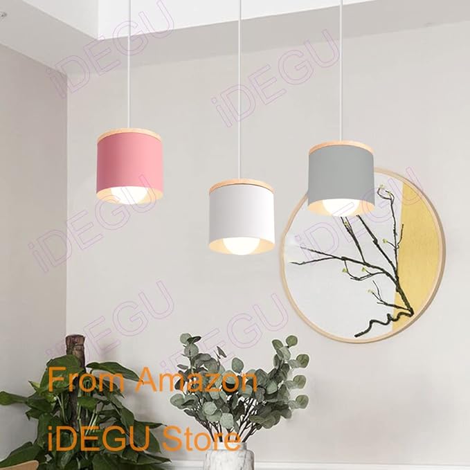Scandinavian Style E27 Ceiling Light Fixture - Retro Wood and Iron Pendant Lamp for Bedroom, Dining Room, Kitchen - 12cm Black(# Rosa)