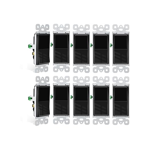 Greencycle Black 3 Way Light Switch,10PK Three Way Single Pole Switches, 15A 120-277V Rocker Paddle Wall Switch,On Off Switches, Self-Grounding, UL Certified,Residential and Commercial Grade