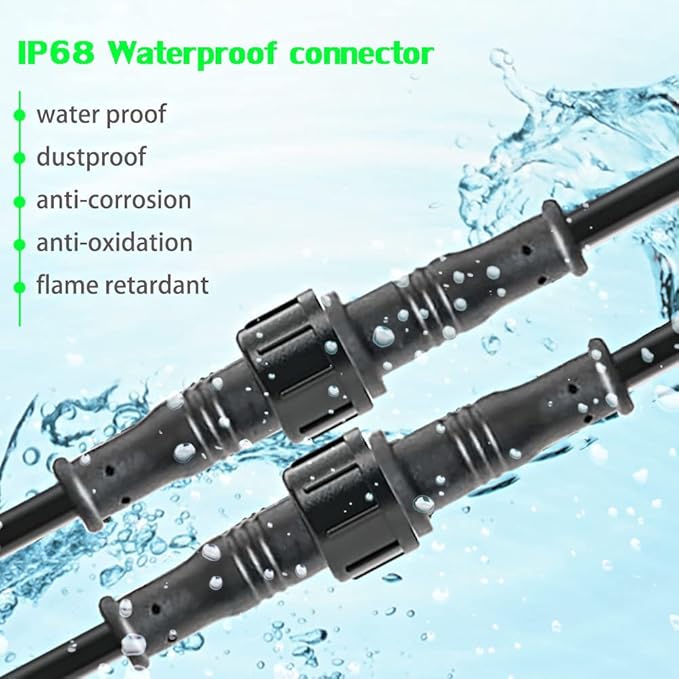 2pin Waterproof Connector,20AWG IP68 2Pin Male Female Plug LED Connector,with 20CM Extension Cable for Car,Indoor/Outdoor LED Strip Lights.