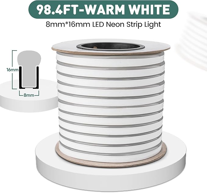 GZBtech Flexible LED Neon Rope Lights 100FT,AC 110-120V Waterproof Strip Light, 120 LEDs/M Cuttable Connectable Neon Lighting for Indoor Outdoor Home Decor/Commercial Use-Warm White 30M, ETL Listed