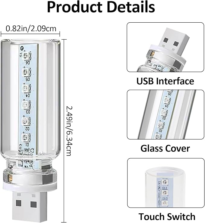2 PCS Retro Car Lamps,Plug-in USB Led Interior Atmosphere Lights with Touch,7 Colors and 13 Modes Car Interior Light,Portable Mini LED Light for Cars,Bedroom,Hallway