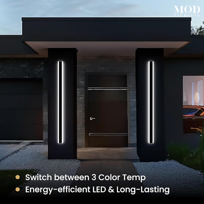 𝗠𝗢𝗗 𝗟𝗜𝗚𝗛𝗧𝗜𝗡𝗚 Haylen | Waterproof Outdoor Wall Light, LED Dimmable with Remote 3000K-6000K, Long Outdoor Porch Lights, Wired Lighting Fixture, Patio Exterior Wall Sconce, 2-Pack (Black, 67")
