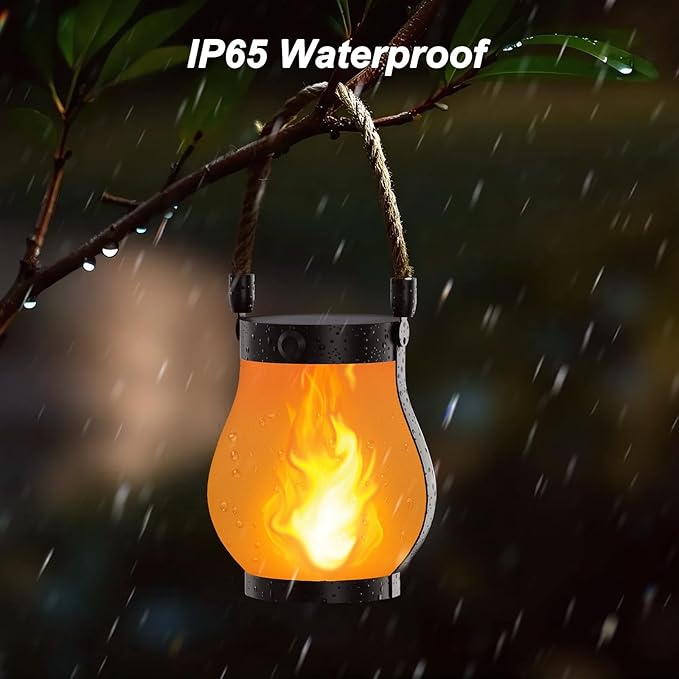 Hompavo Gen2 Solar Lanterns Outdoor with Ultra-Real Flame, Dual Charging (USB/Solar) & 2 Modes - Waterproof Decorative Hanging/Table Lights for Yard Patio Garden Gift Halloween Christmas Decoration, 4